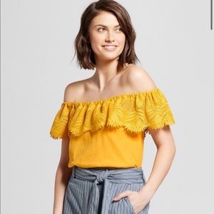 A New Day - off the shoulder yellow top